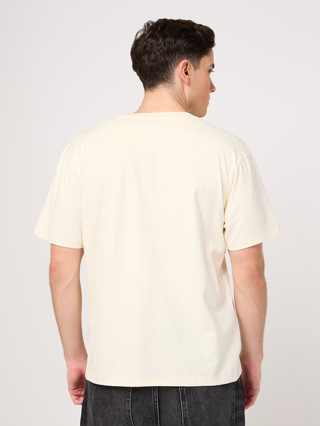 beige printed t shirt for men back side photo