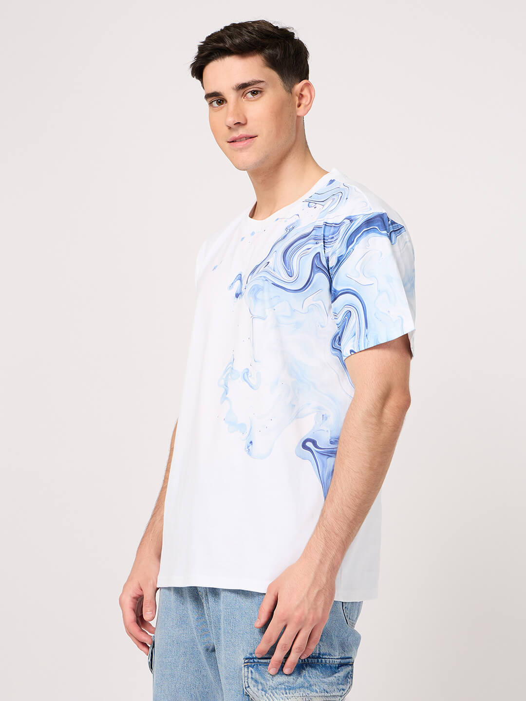 thrust club's white crew neck printed t shirt