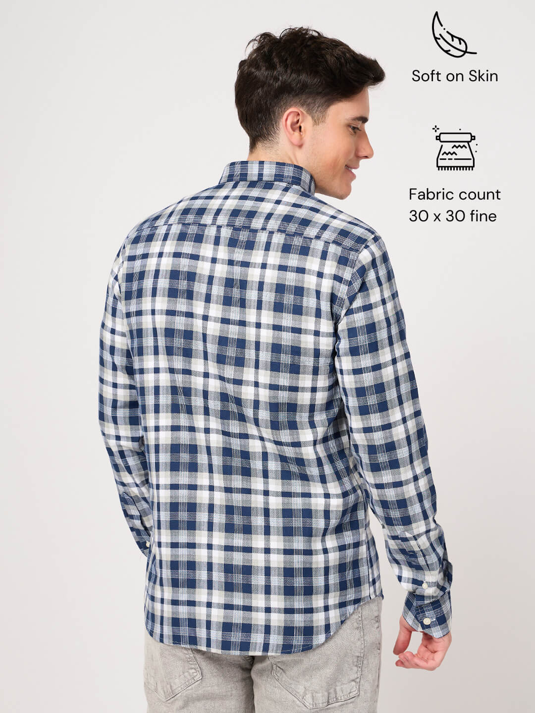 blue white check shirt for men