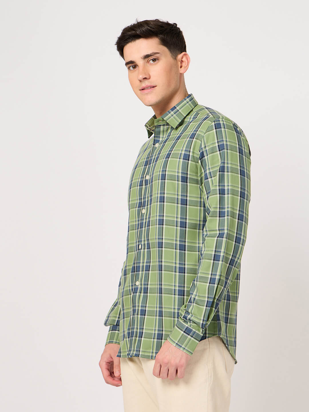 men's twill cotton green check shirt