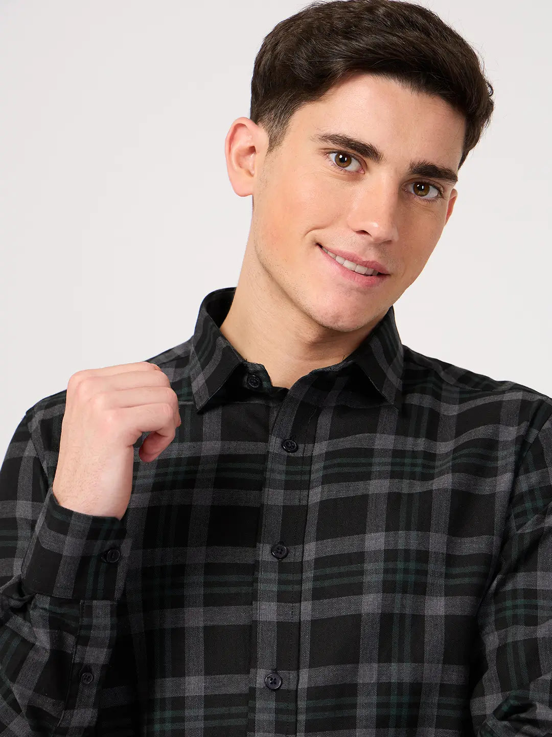 stylish cotton grey check shirt for men