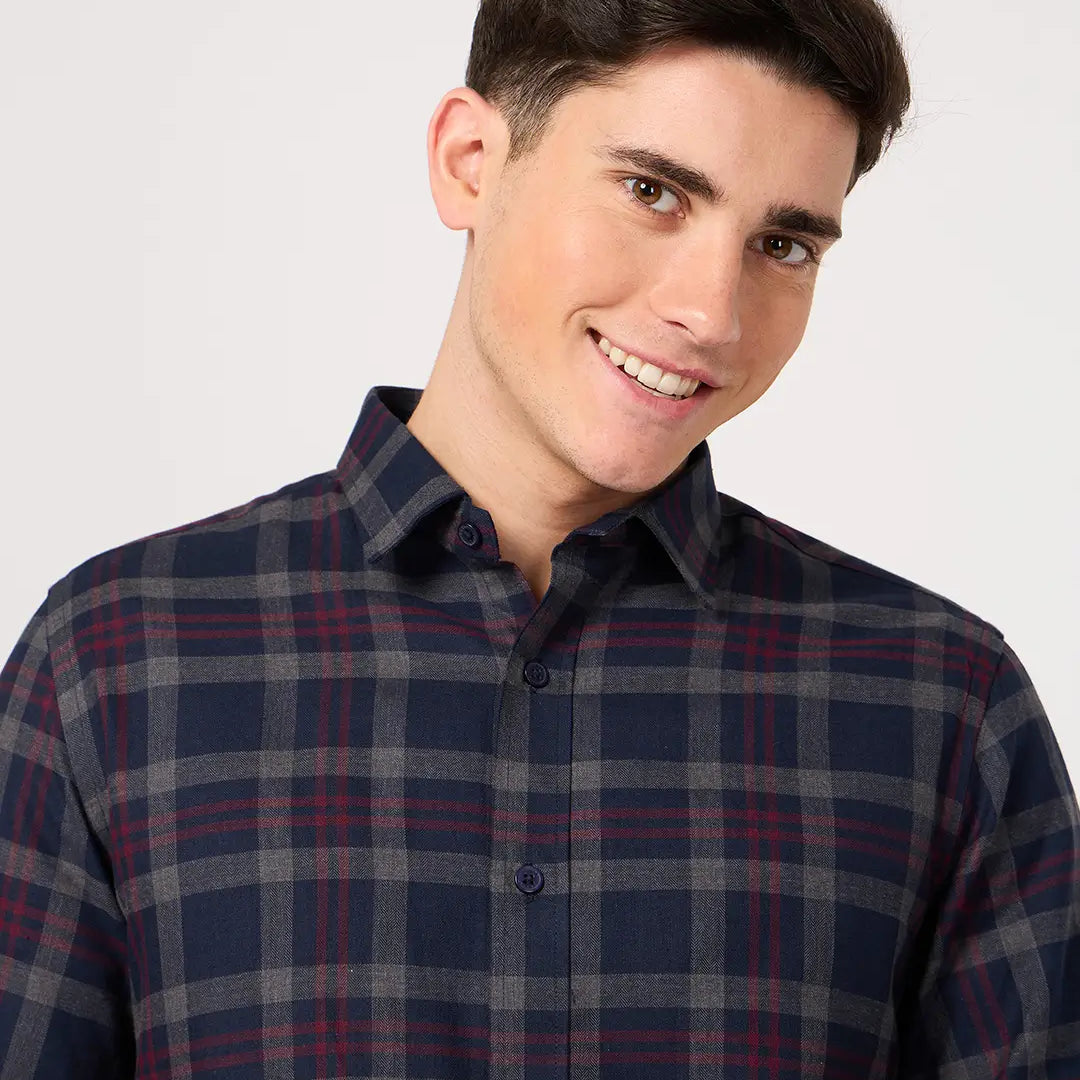 navy blue maroon checked shirt for men