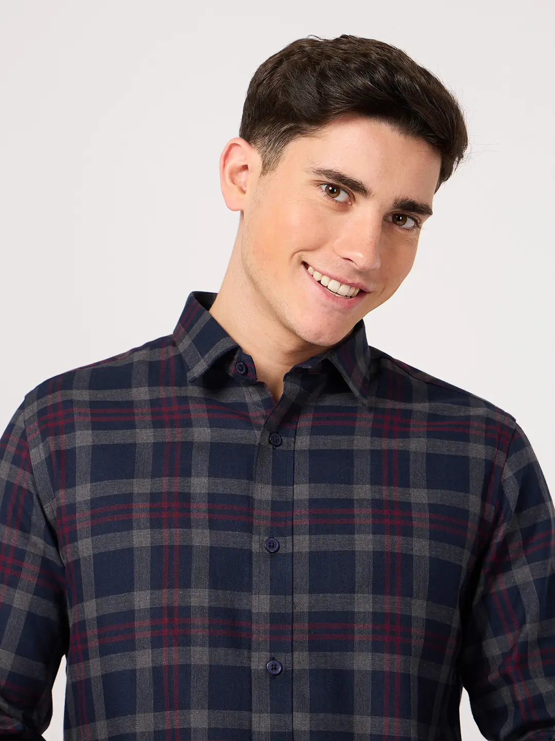 navy blue maroon checked shirt for men