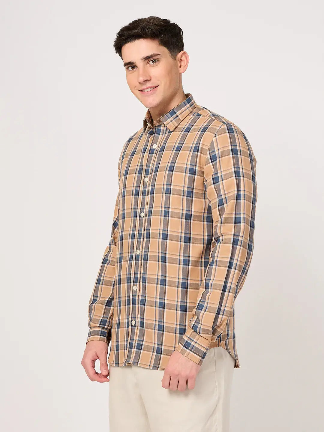 cotton orange check check shirt