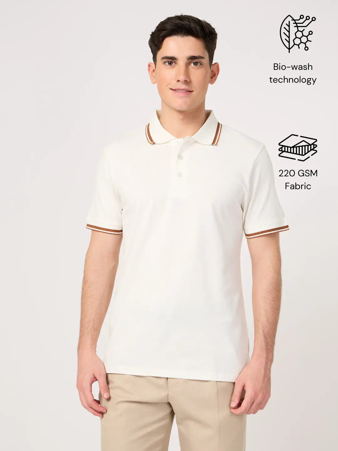 Man wearing a white polo shirt