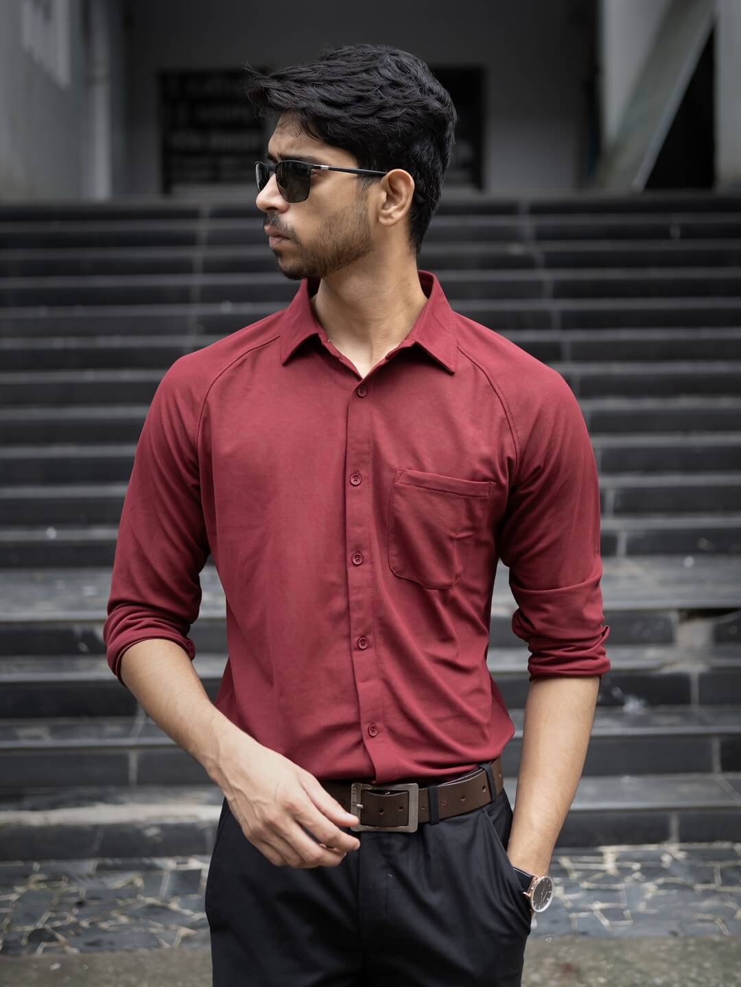 plain wine colour shirt for men