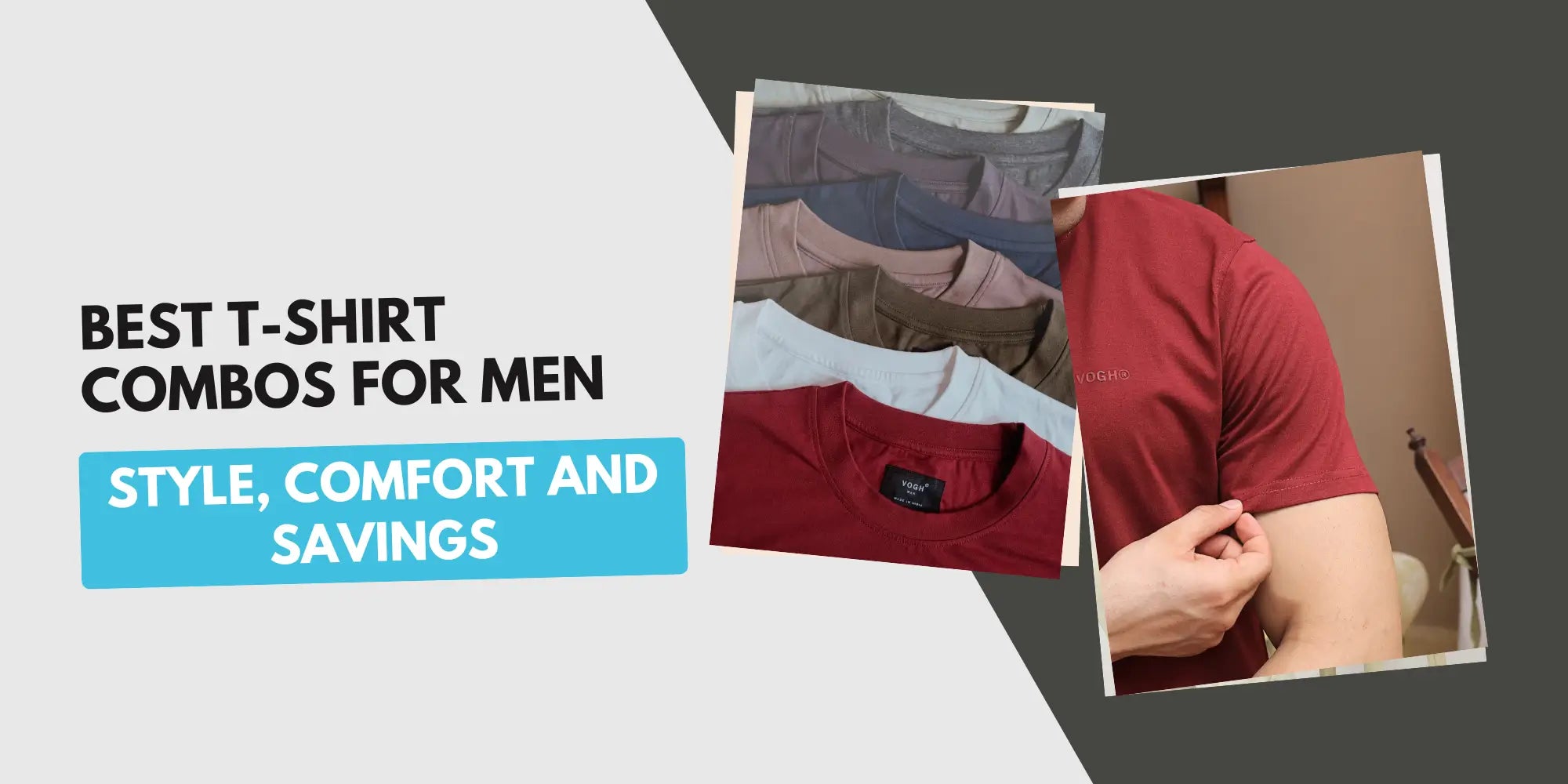 article banner showing tshirts with text best t shirt combos for men, style comfort and savings