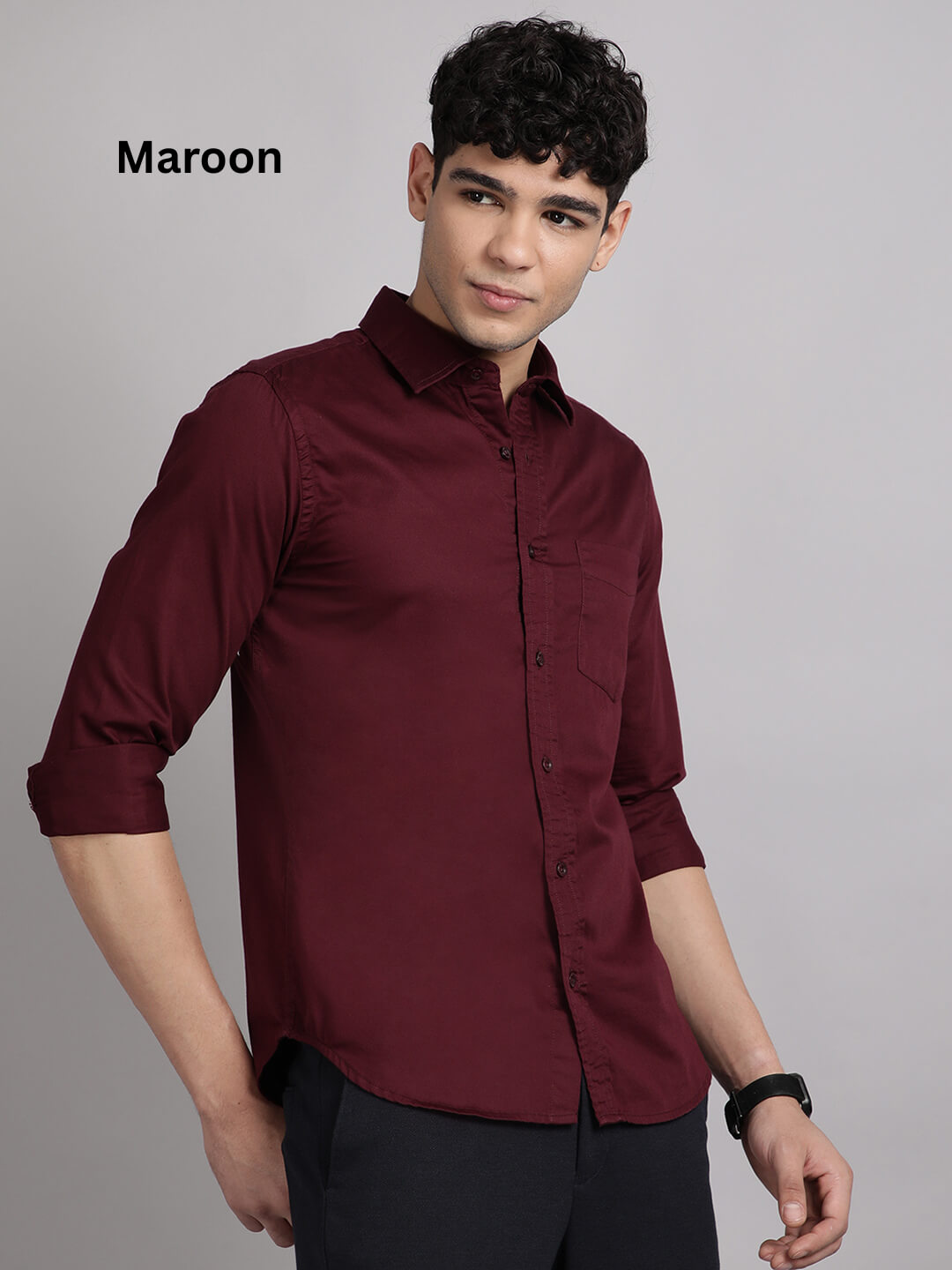 maroon satin shirt for men