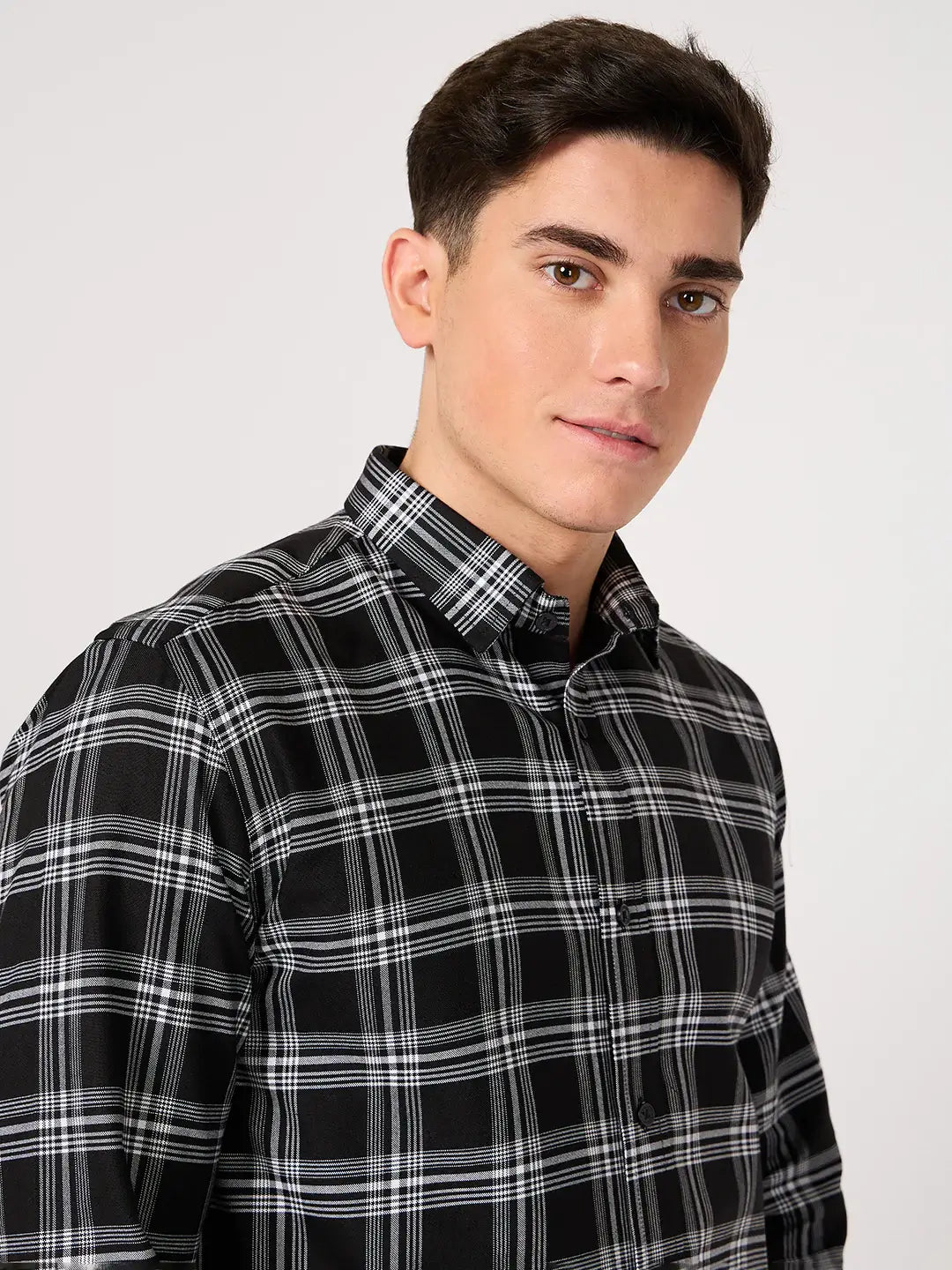men's cotton black check shirt