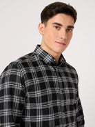 men's cotton black check shirt