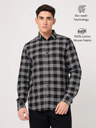 cotton black check shirt for men