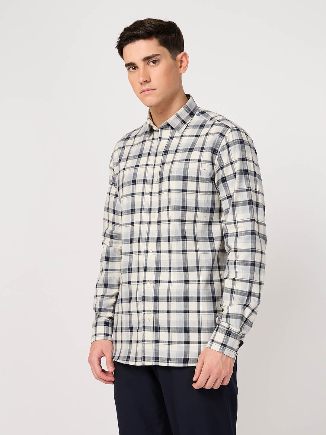 cotton black white checked shirt