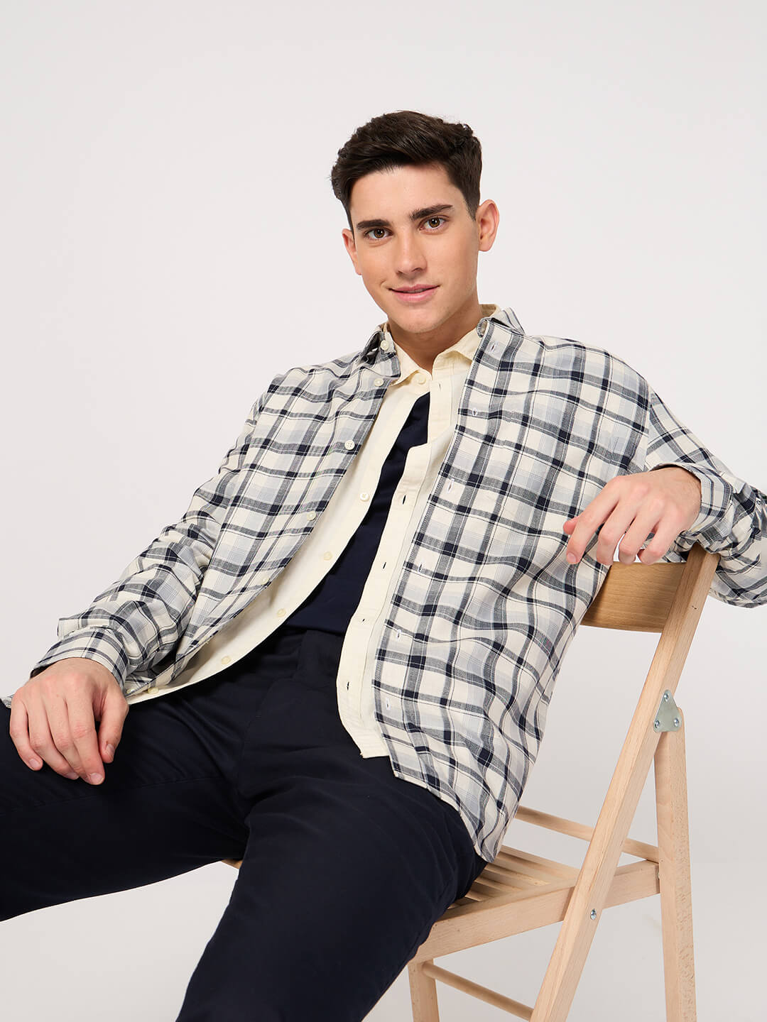 cotton black white check check shirt