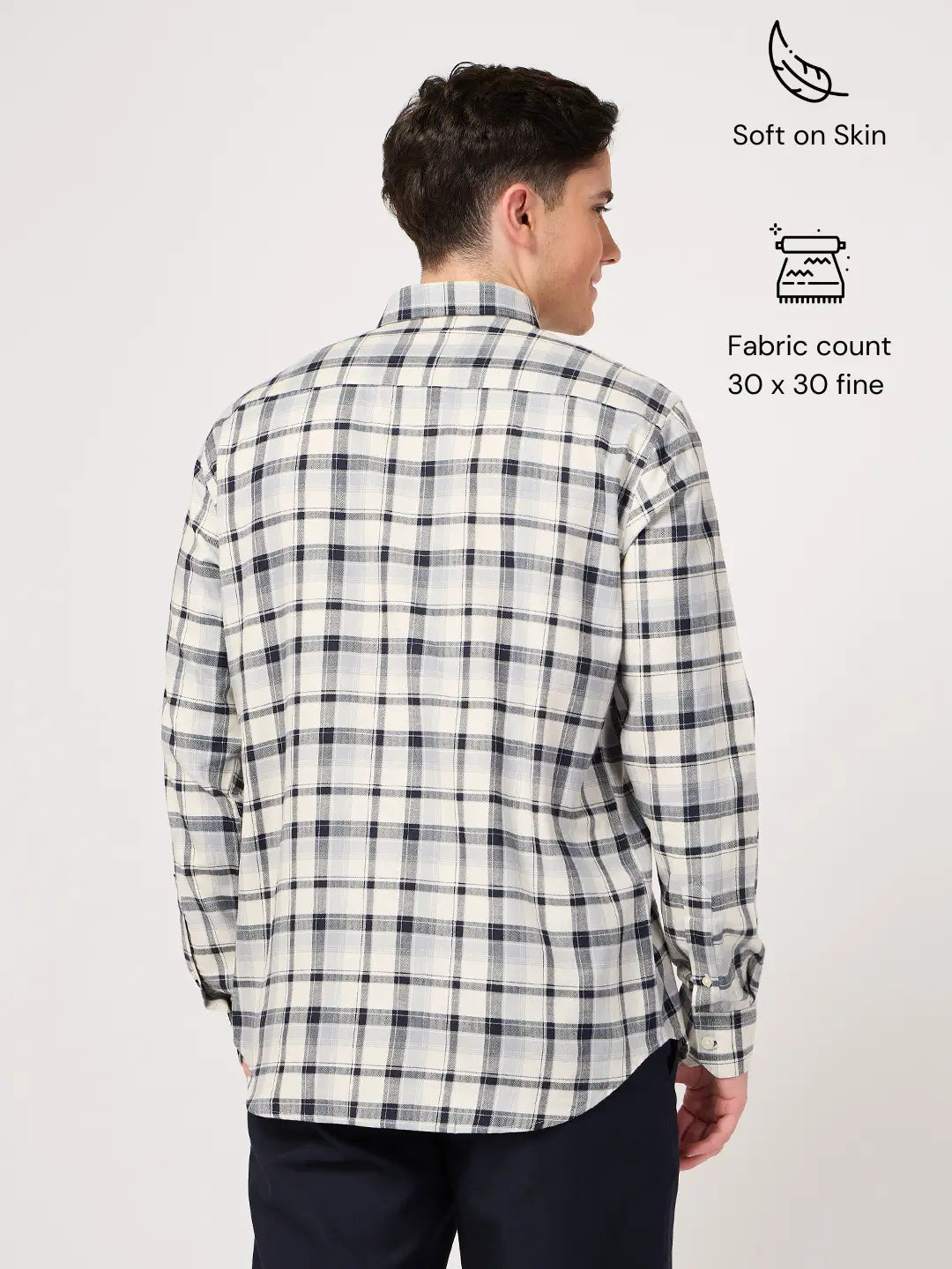 men's cotton black white check shirt