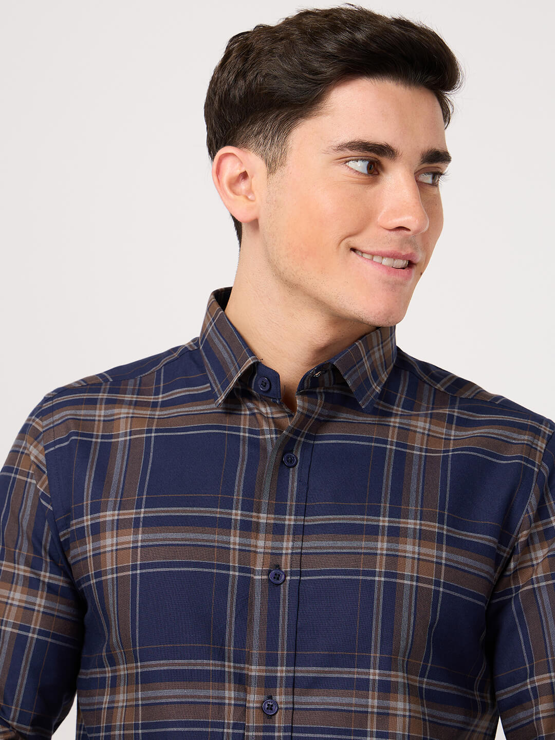 men's blue brown check shirt