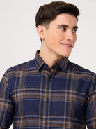 men's blue brown check shirt