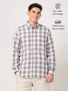 cotton brown and white check shirt for men