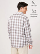 brown and white check shirt