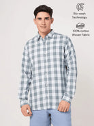 cotton grey white check shirt for men