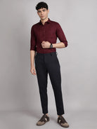 full sleeve solid maroon satin shirt for men