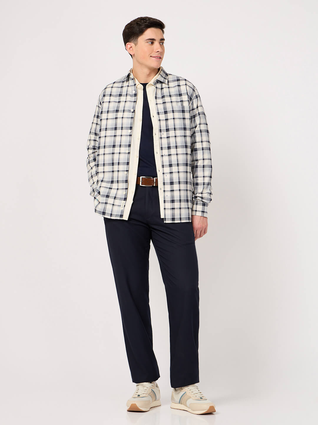 man in cotton black white check shirt