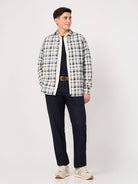 man in cotton black white check shirt