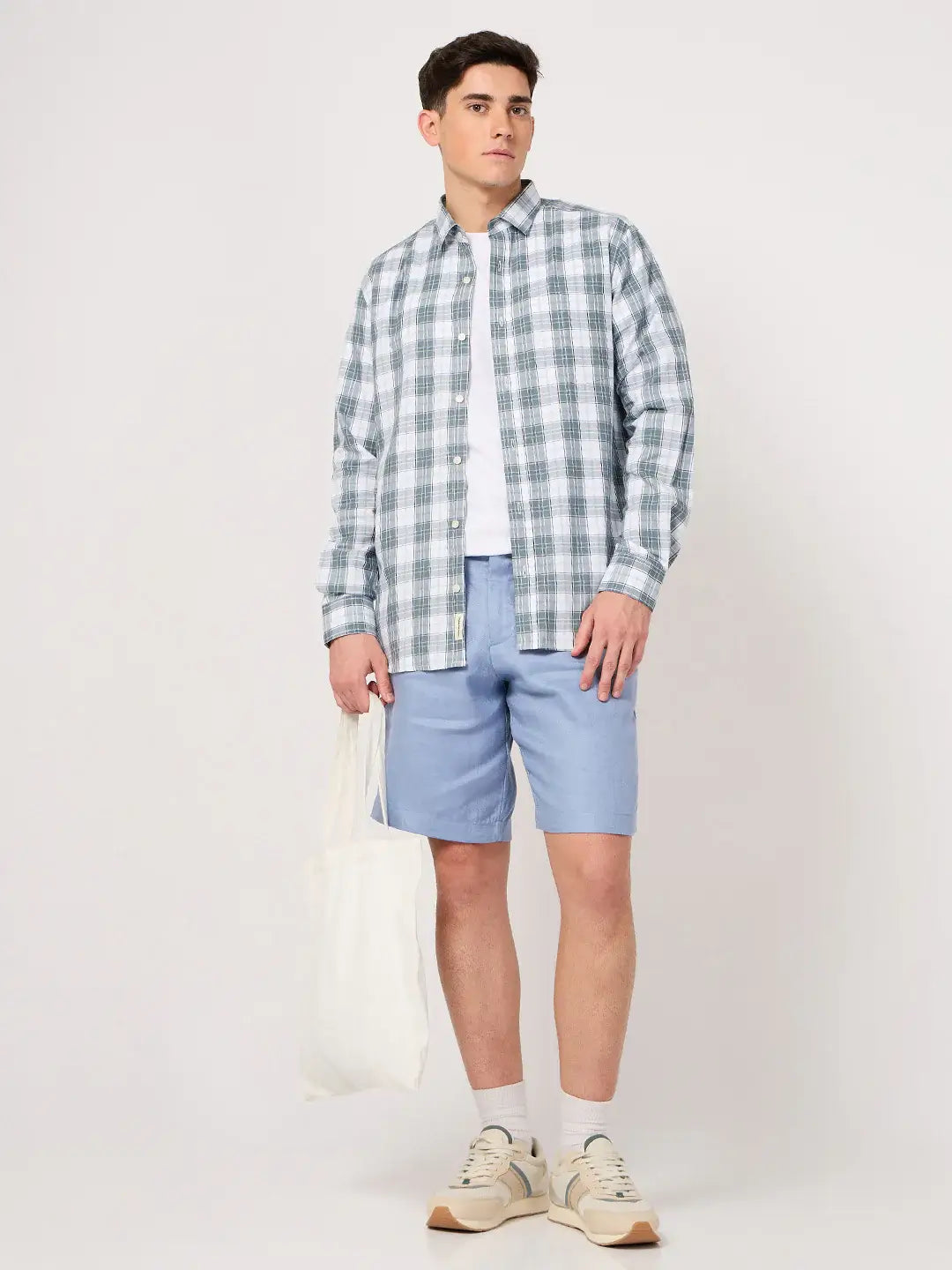 stylish white and grey check shirt for men