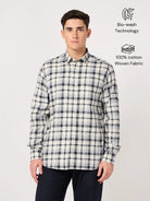cotton black white check shirt for men