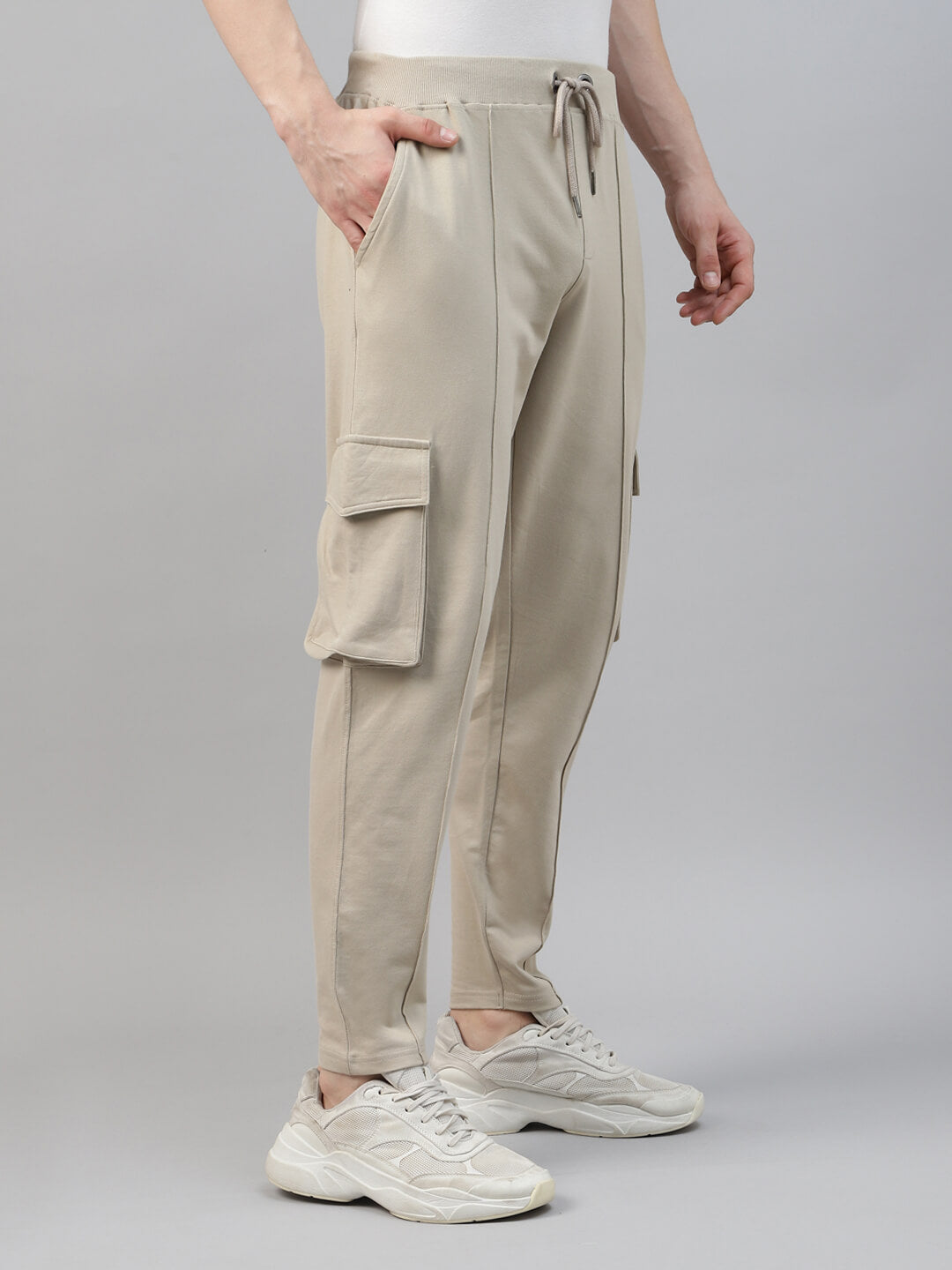 Beige cargo jogger pants for men