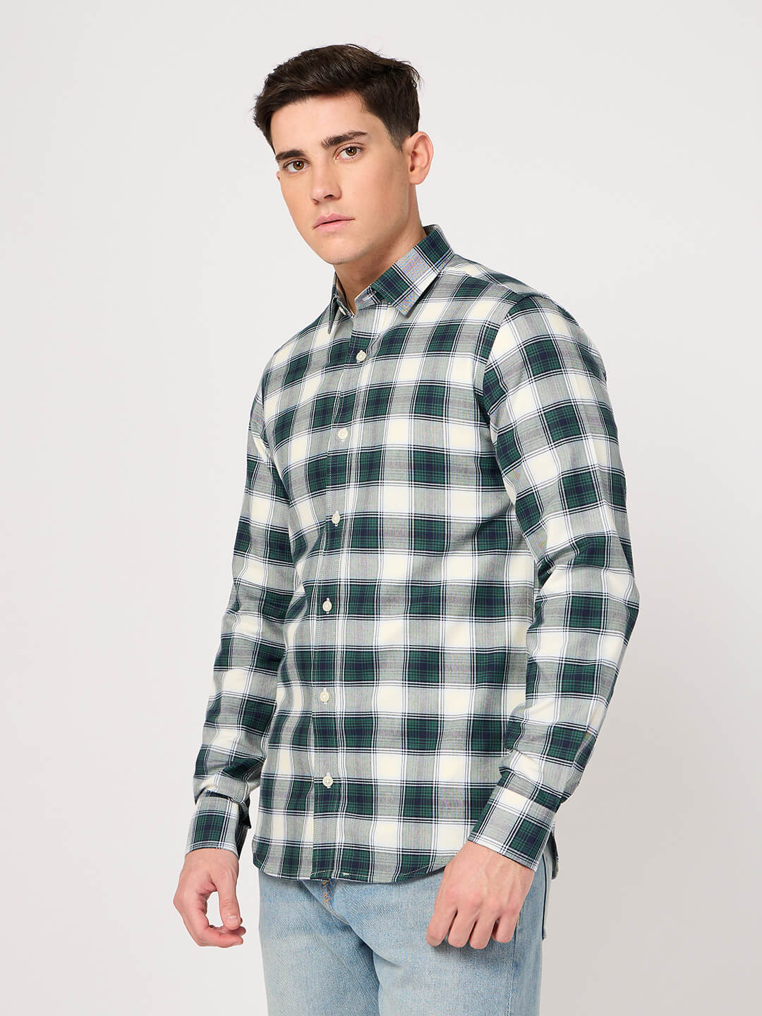 cotton green white check shirt