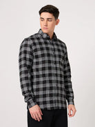 full sleeve cotton black check shirt for men