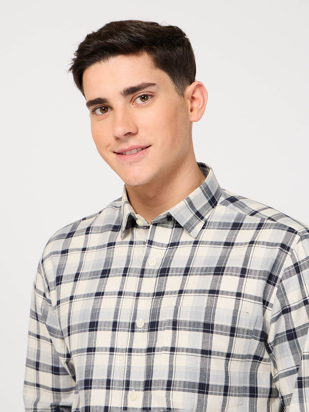 cotton black white check shirt
