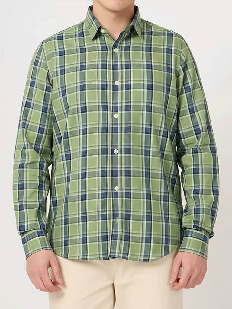 4xl size green cotton check shirt