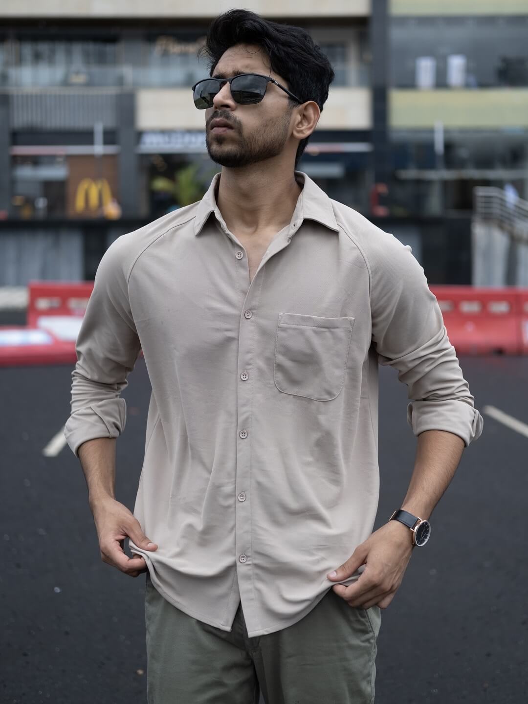 pebbel grey plain shirt for men