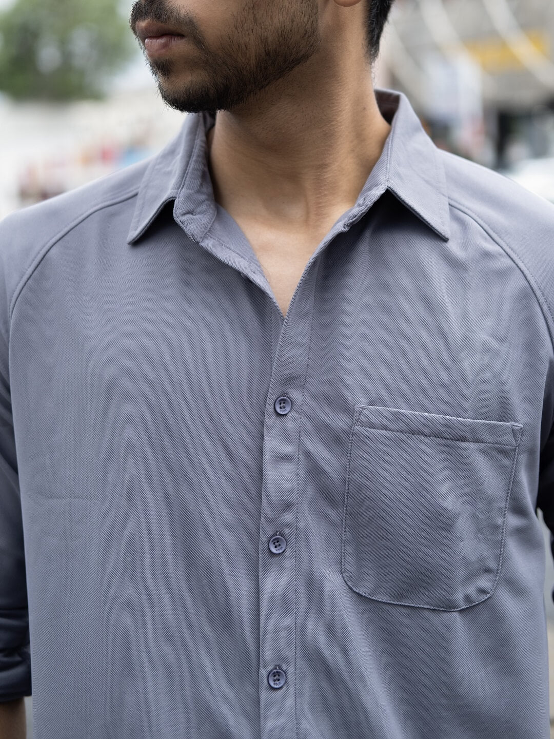 plain grey shirt for men made with honeycomb polyester fabric