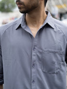 plain grey shirt for men made with honeycomb polyester fabric