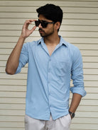 sky blue solid shirt for men