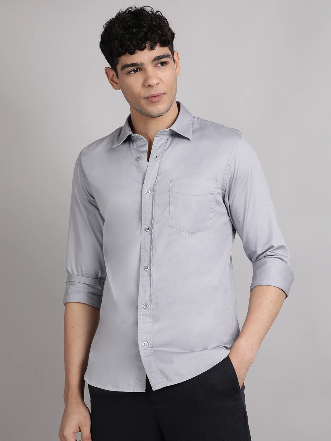 grey satin shirt for men, party wear shirt