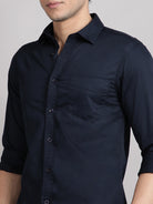 Navy blue satin shirt for men, full sleeve