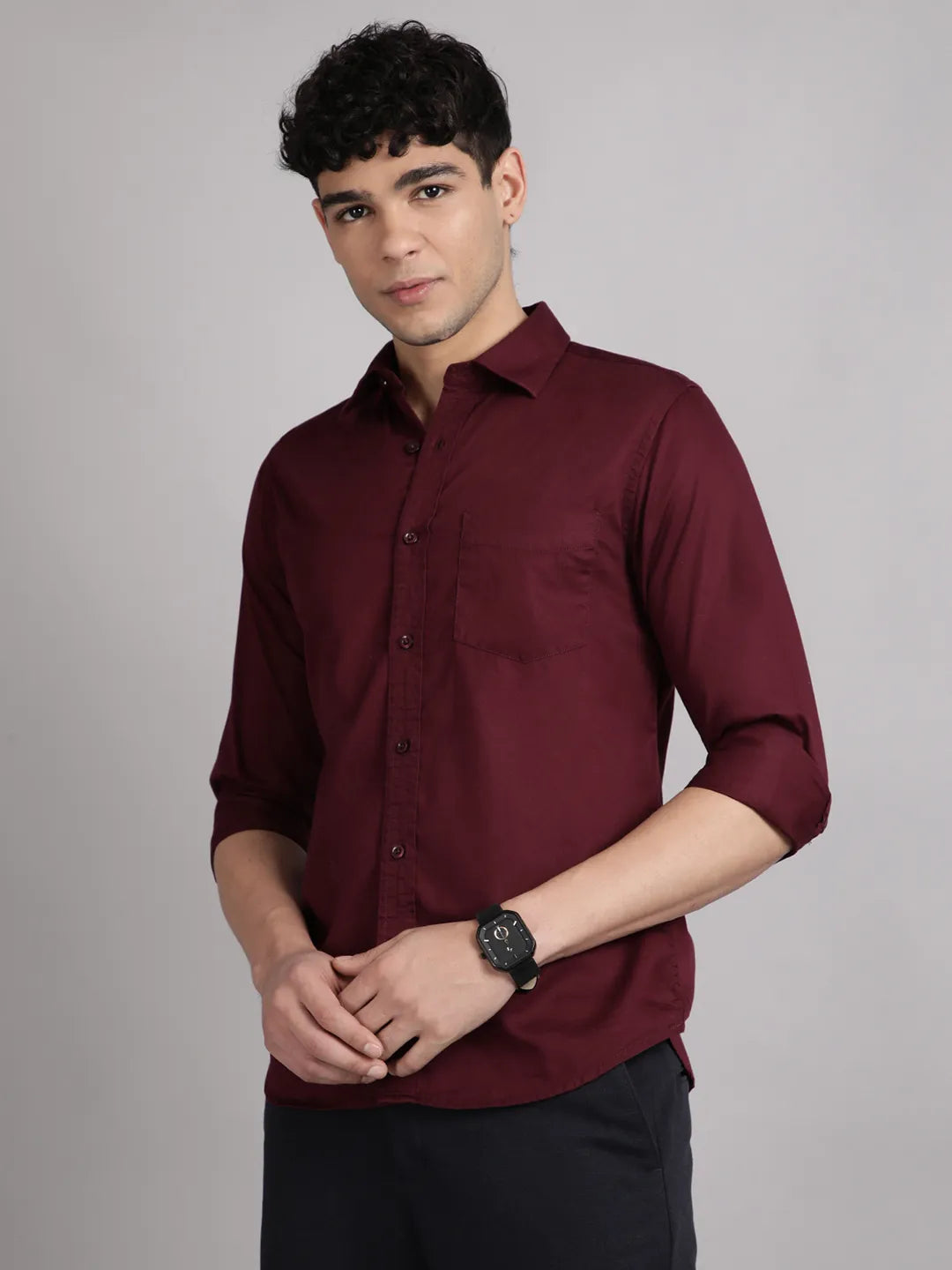 satin shirt for men maroon color