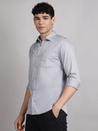 solid grey satin shirt for men, full sleeve