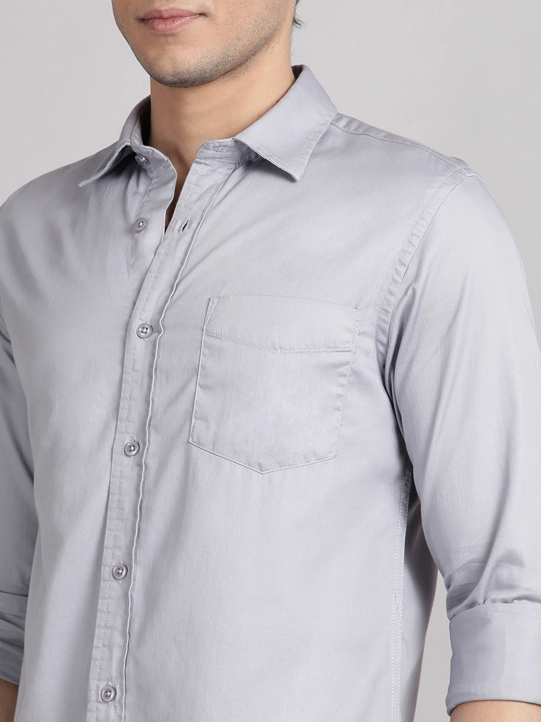 solid grey satin shirt fr men