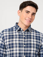blue check check shirt for men