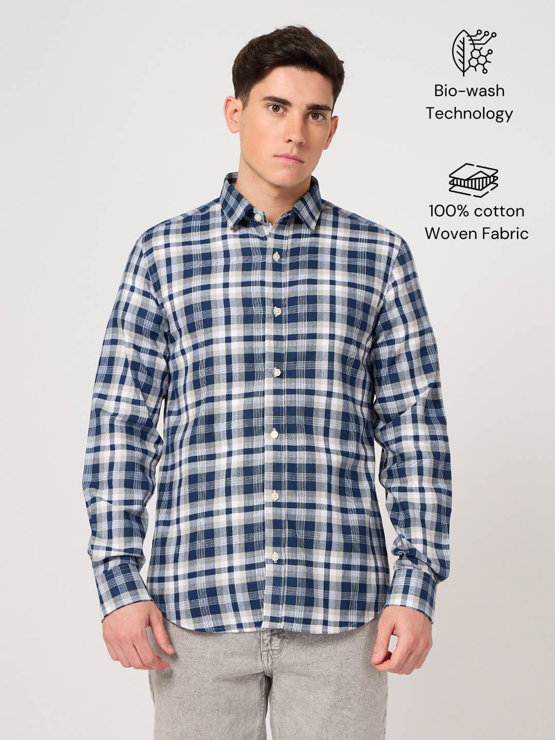 blue white check shirt for men