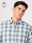 white and grey check shirt for men